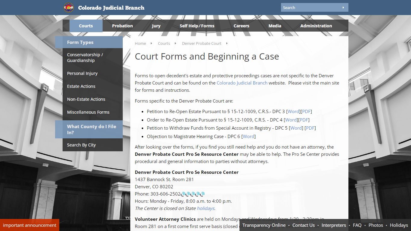 Colorado Judicial Branch - Courts - Denver Probate Court - Court Forms