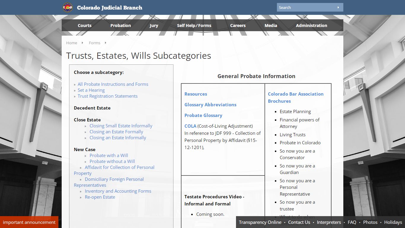 Colorado Judicial Branch - Forms - Trusts, Estates, Wills